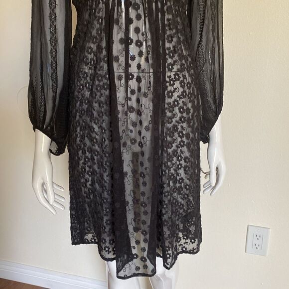 Ella Moss Black Empire Waist Lace Overlay Dress Size Small - Picture 4 of 12
